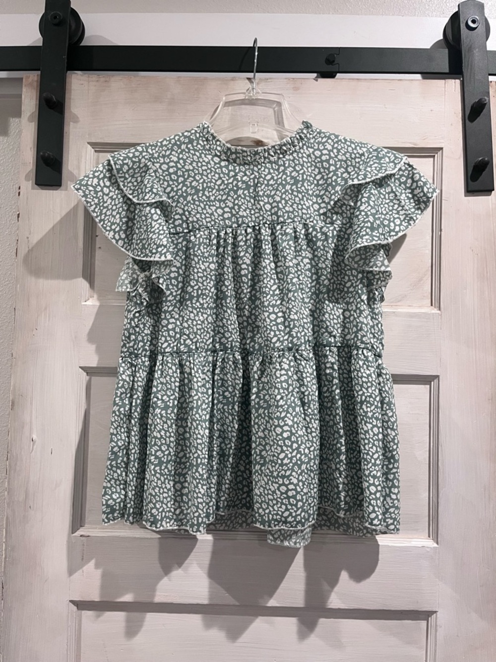 SHEIN Mint Green Floral Ruffle Babydoll Blouse